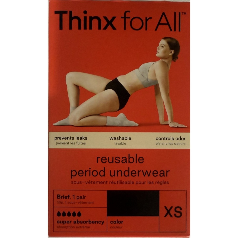 THINX‎ for All Reusable Period Underwear, Black Briefs , XS, Super Absorbent NEW